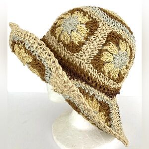 Steve Madden Boho Handcrafted Crochet Sun Hat - Brown and Cream
